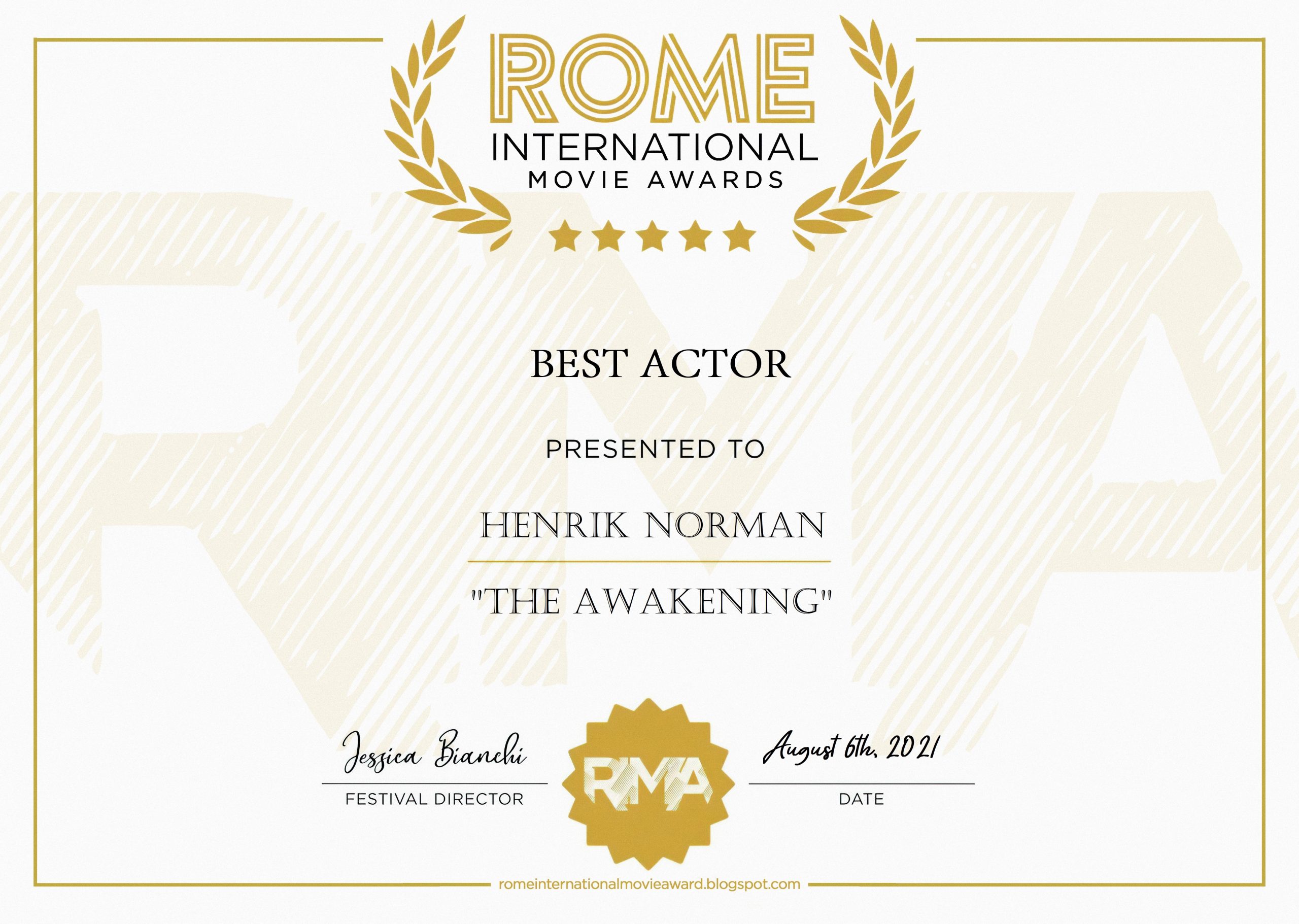 Best Actor - Rome International Movie Awards July 2021